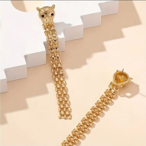 Leopard Gold Plated Dangle Earrings - Picture 2 of 6